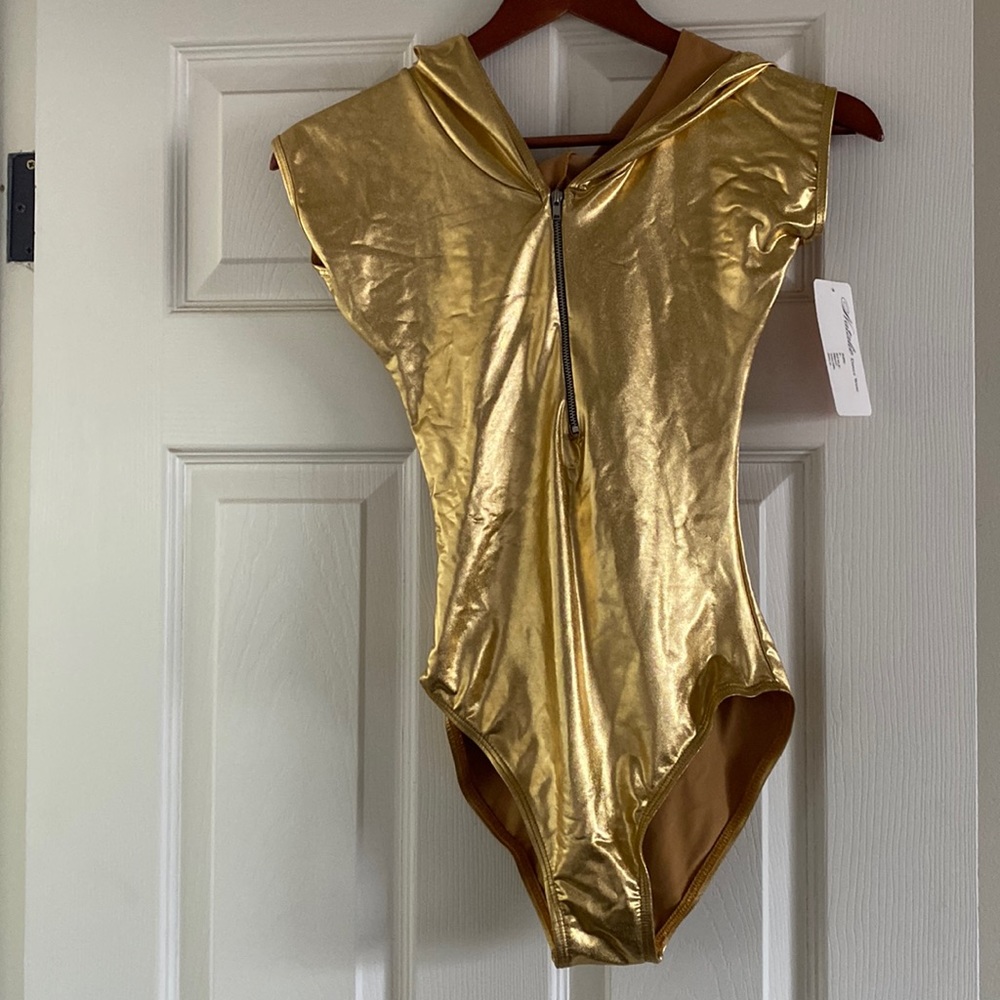 Natalie Dancewear - Hooded Gold Lame Leotard - Size Small